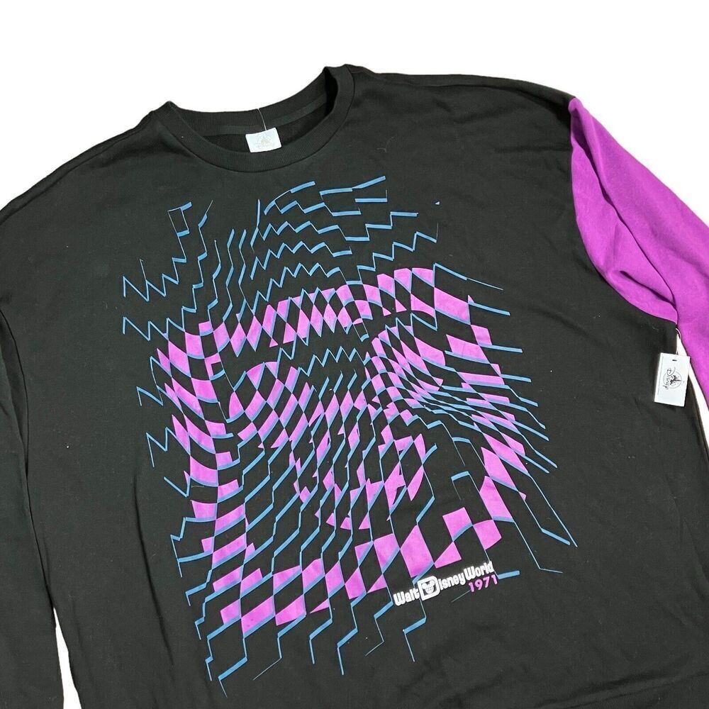 Walt‎ Disney World Parks Sweatshirt WMNS Purple 1971 Retro Glitch Mickey Mouse